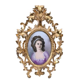 Oval Porcelain Plaque, Hand Painted Portrait Of Potocka