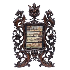 Highly Carved Wooden Frame Featuring Griffins, Dolphins And Flowers