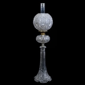 Banquet Lamp, Three Part, ABCG, Pattern Matched Hobstar, Strawberry Diamond And Nailhead Diamond