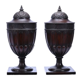 Pair Mahogany Carved Knife Urns, Georgian Style
