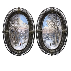 Pair Oval Plaques Marked Kraftstal Flintware Pottery