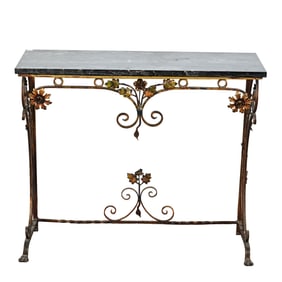 Furniture - Console Table, Wrought Iron With Marble Top In Style Of Oscar Bach