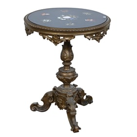 Furniture - Florentine Pietra Dura Parlor Table, Italian 19th Century, Gilt Wood Base With Raised