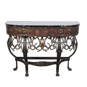 Furniture - Console Table, Wrought Iron With Marble Top By Oscar Bach