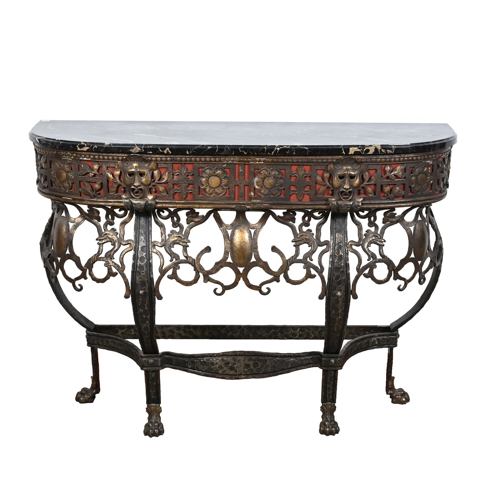 Furniture - Console Table, Wrought Iron With Marble Top By Oscar Bach (1 of 6)