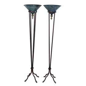 Pair Tall Art Deco Torchieres, Wrought Iron, Attributed To Maitland Smith