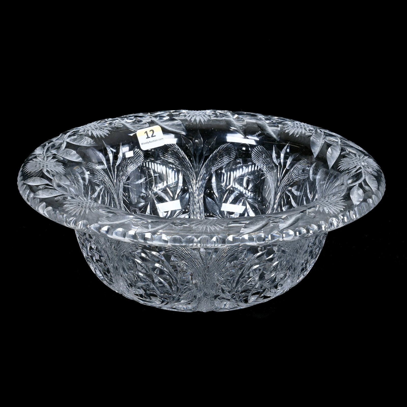 Bowl, Derby Hat Shape, American Brilliant Cut Glass: Bowl, Derby Hat Shape, American Brilliant Cut Glass, 4" x 11.25", Fanciful Engraved Floral Design, Grady And Annette Hite Collection, NC.