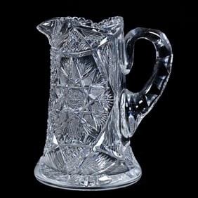 Pitcher, American Brilliant Cut Glass, Flashed Hobstar, Cane, Crosscut Diamond And Fan Motif
