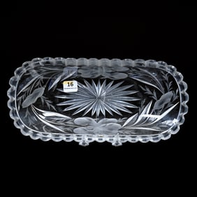 Celery Tray, American Brilliant Cut Glass, Signed Hawkes Gravic Glass, Iris Pattern