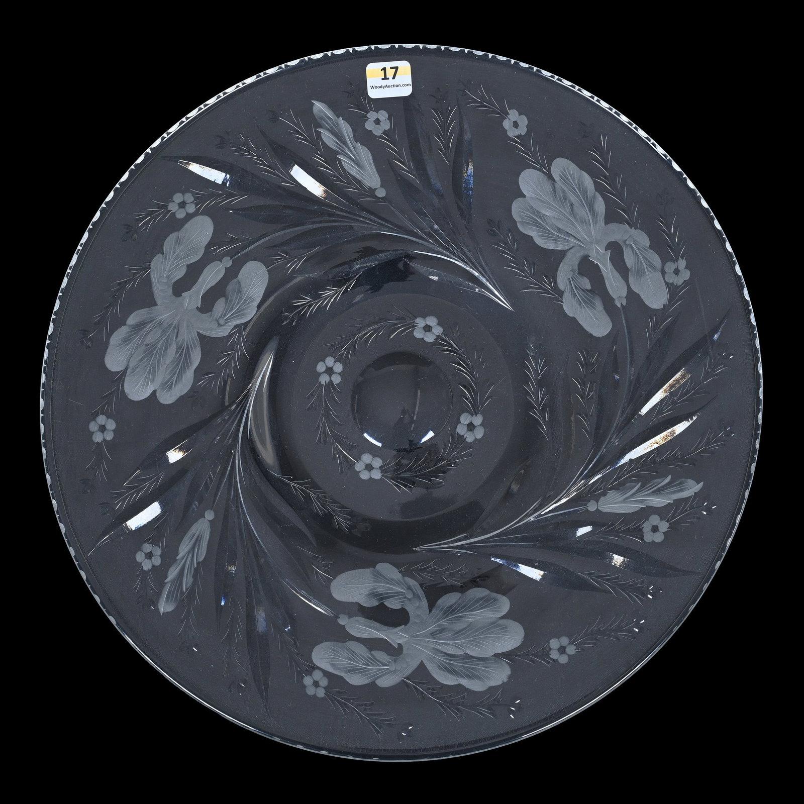 Round Tray, American Brilliant Cut Glass, Signed Hawkes Engraved Iris Pattern (1 of 2)