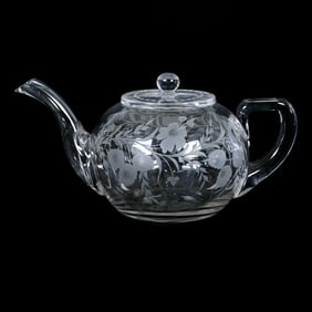 Tea Pot, American Brilliant Cut Glass, Signed Sinclaire, Original Spout