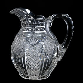 Water Pitcher, American Brilliant Cut Glass, Signed Libbey Pattern #208