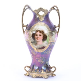 Vase, Two Handles, Marked Royal Vienna, Medallion Portrait Of Lebrun With Hat