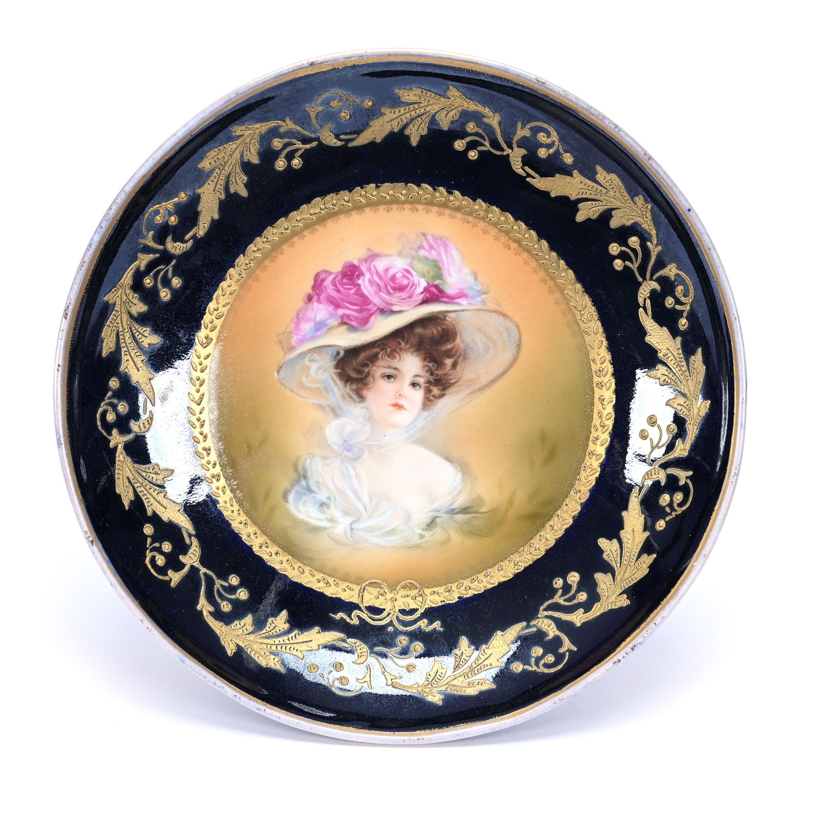 Compote Marked Prov Saxe, Gibson Girl Portrait, Cobalt Blue Border (1 of 3)