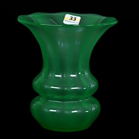 Vase Signed Steuben Art Glass, Green Jade, Nice Form