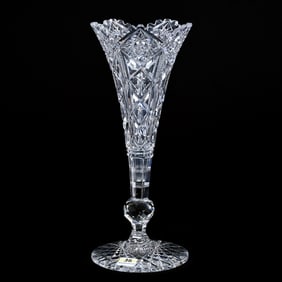 Trumpet Vase, American Brilliant Cut Glass, Signed Hawkes Navarre Pattern