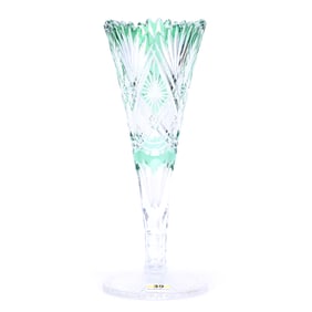 Trumpet Vase, Brilliant Period Cut Glass, Green Cut To Clear