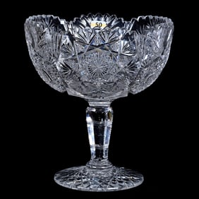 Pedestal Fruit Bowl, ABCG, Flashed Hobstar, Hobstar, Cane, Strawberry Diamond And Fan Motif