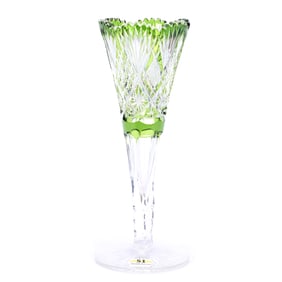 Trumpet Vase, Brilliant Period Cut Glass, Green Cut To Clear
