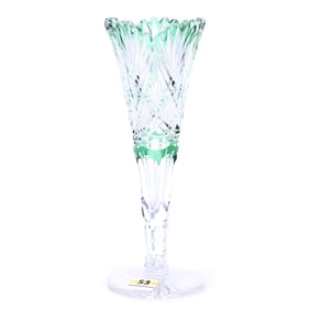 Trumpet Vase, Brilliant Period Cut Glass, Green Cut To Clear