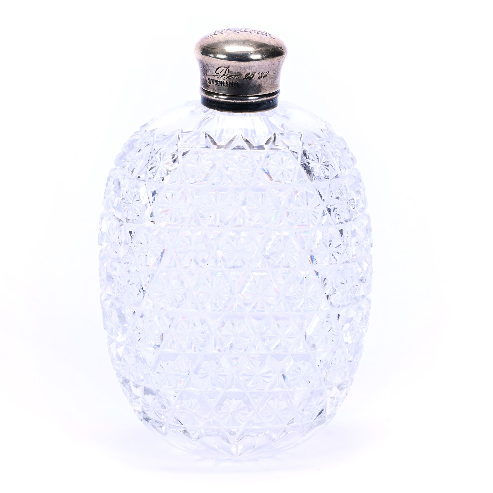 Pocket Flask, American Brilliant Cut Glass, Star Button Motif (1 of 5)