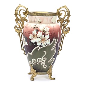 Vase, Wave Crest Banner Mark, Dark Pink And Green Tones, Floral Decor