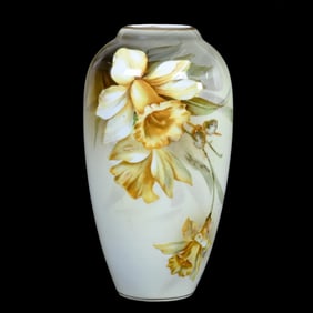 Vase Marked R.S. Poland, Yellow And Gray Tones, Daffodil Decor
