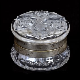 Jewel Box, American Brilliant Cut Glass, Hobstar And Vesica Motif, Engraved Floral Highlights