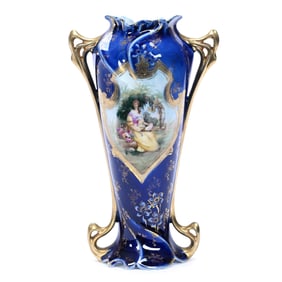 Vase, Two Handles, Marked Royal Vienna, Cobalt Blue