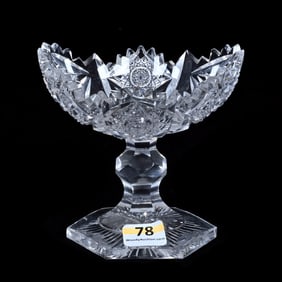 Pedestal Bonbon, American Brilliant Cut Glass, Triangular Shape