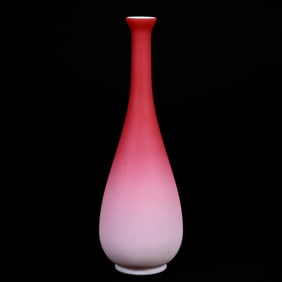 Vase, Bowling Pin Shape, Pink Satin Art Glass