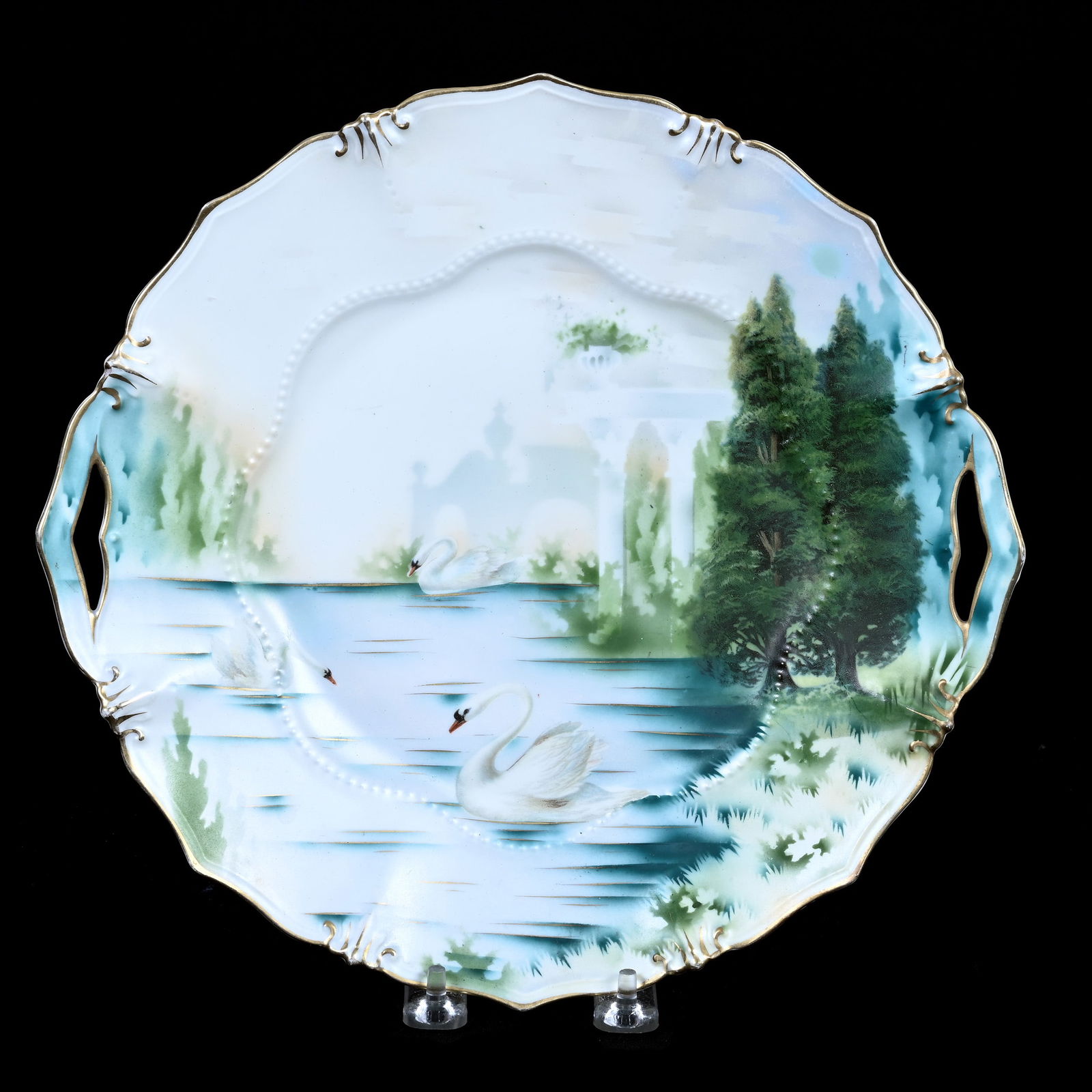 Cake Plate Marked R.S. Prussia, Swan And Columns Scenic Decor (1 of 2)