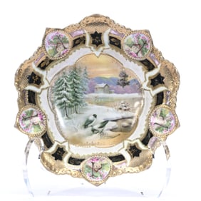 Bowl, Three Footed, Marked R.S. Prussia, Snowbird Scenic Decor