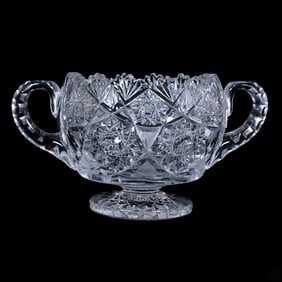 Pedestal Ice Tub, Two Handles, American Brilliant Cut Glass