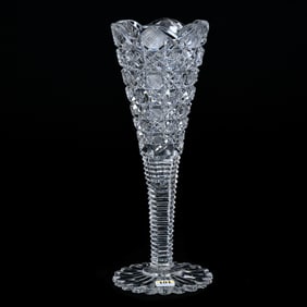 Trumpet Vase, American Brilliant Cut Glass, Harvard Pattern