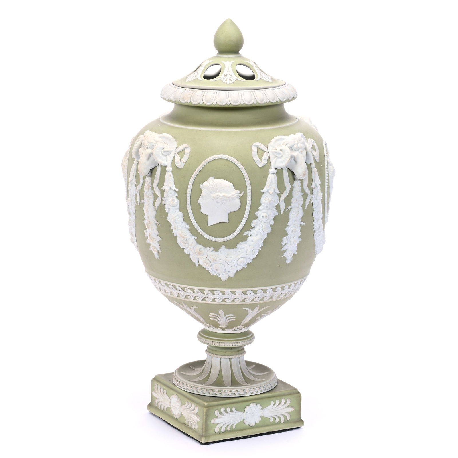 Potpourri Vase Marked Wedgwood Green And White Jasperware, Circa 1800's (1 of 4)