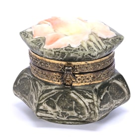 Jewel Box Marked Kelva, Blown Mold Rose Lid