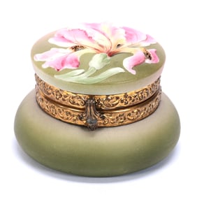 Jewel Box Marked Nakara, Blown Mold Iris Lid