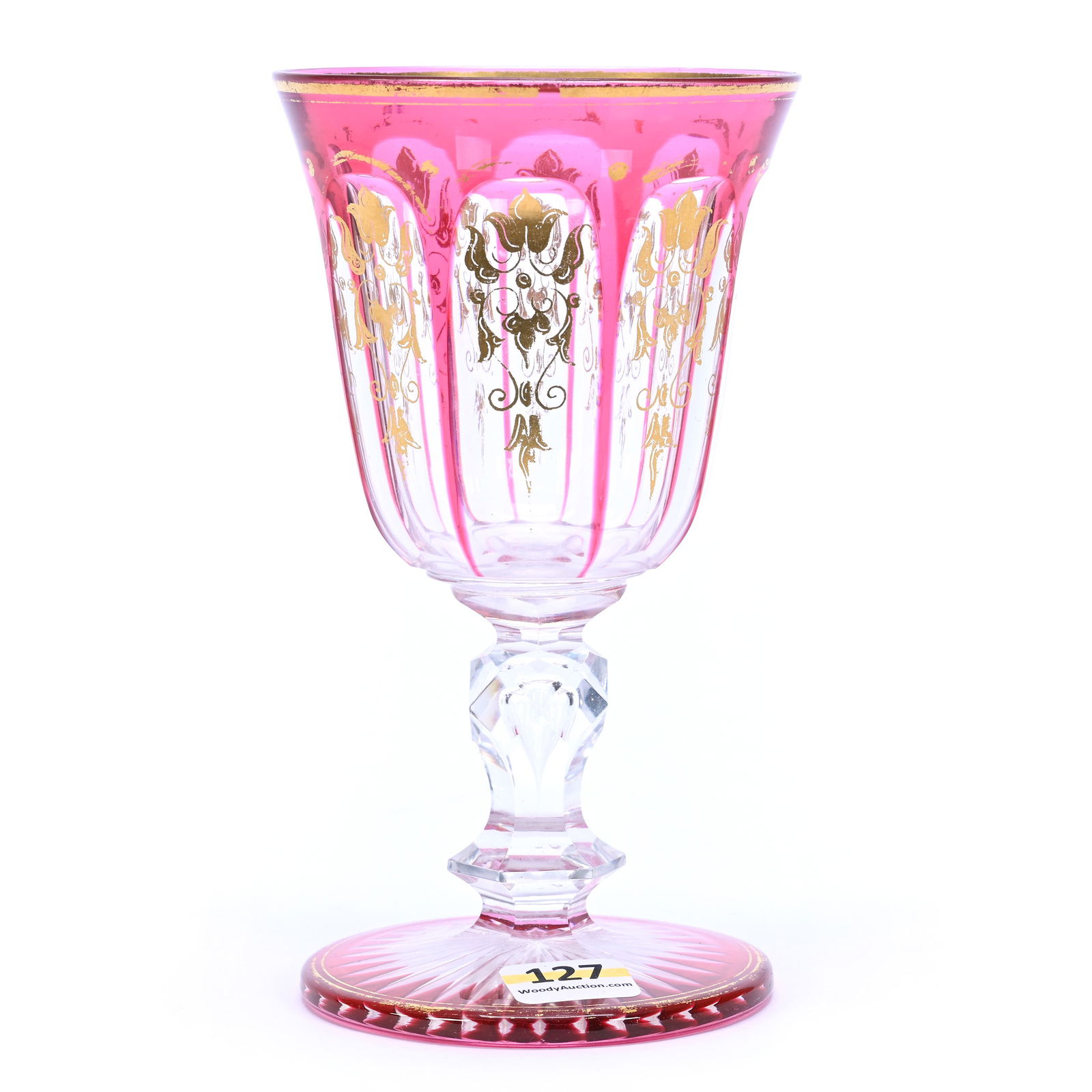 Goblet, Brilliant Period Cut Glass, Cranberry Cut To Clear (1 of 3)