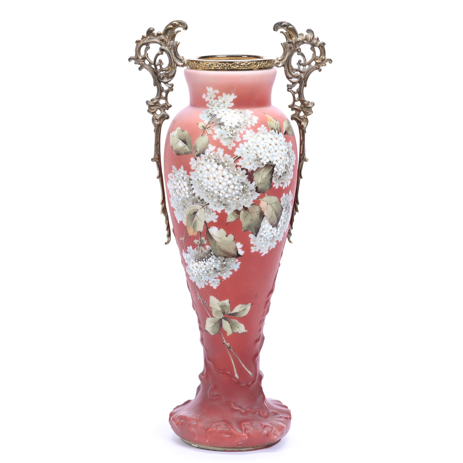 Vase Marked Nakara, Salmon With Blue Floral Decor (1 of 3)