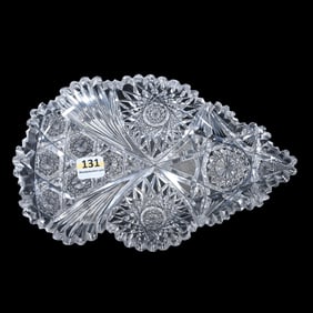 Tray, Leaf Shape, American Brilliant Cut Glass, Saranac Pattern By Mt. Washington