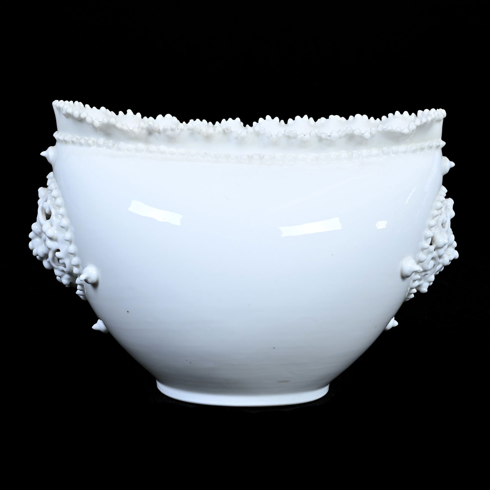 Oval Vase Marked Lotus Ware, Solid White, Reticulated Medallions (1 of 3)