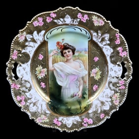Cake Plate Marked R.S. Prussia, Summer Season Keyhole Portrait