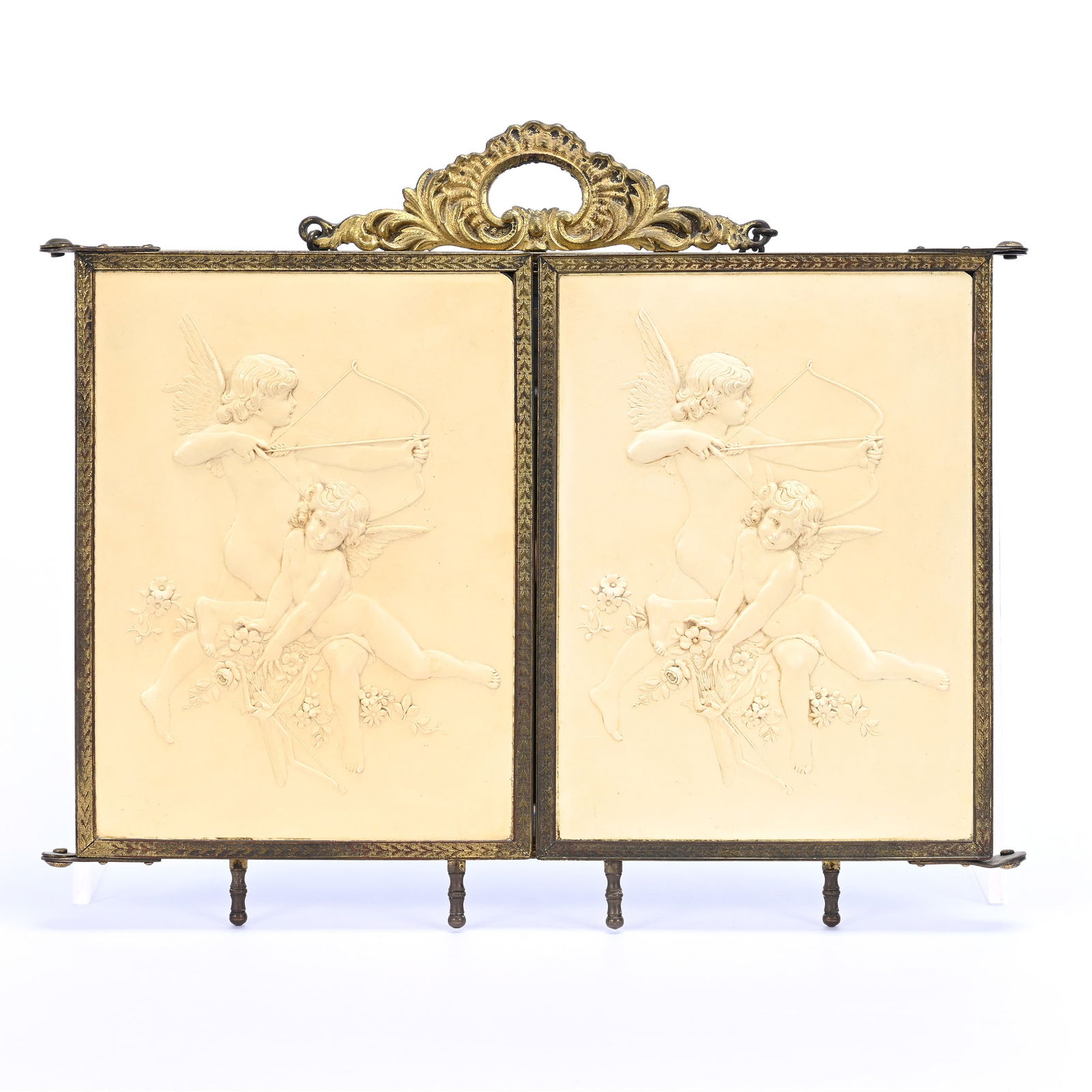 Triptych Vanity Mirror, Two Celluloid Panels With Portraits Of Women (1 of 3)