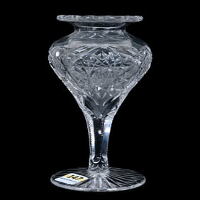 Violet Vase, American Brilliant Cut Glass, Hobstar And Vesica Motif, Scalloped Rim