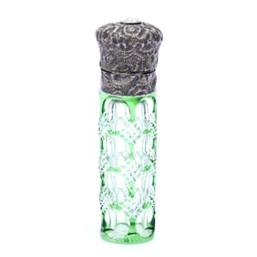 Lay Down Perfume Bottle, American Brilliant Cut Glass, Green Cut To Clear