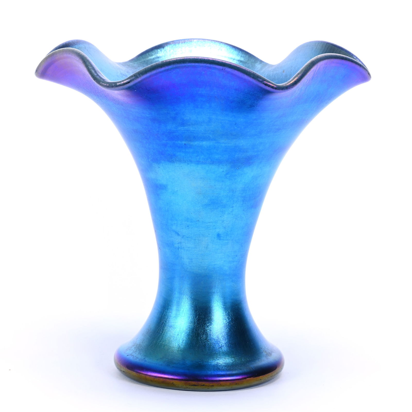 Vase, Blue Iridescence In The Style Of Steuben Aurene (1 of 4)