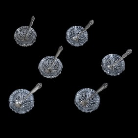 Six Patterned Glass Salt Dips, Geometric Design