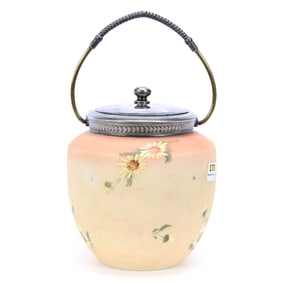 Biscuit Jar, Unmarked Mt. Washington, Burmese Colored With Enameled Daisy Decor
