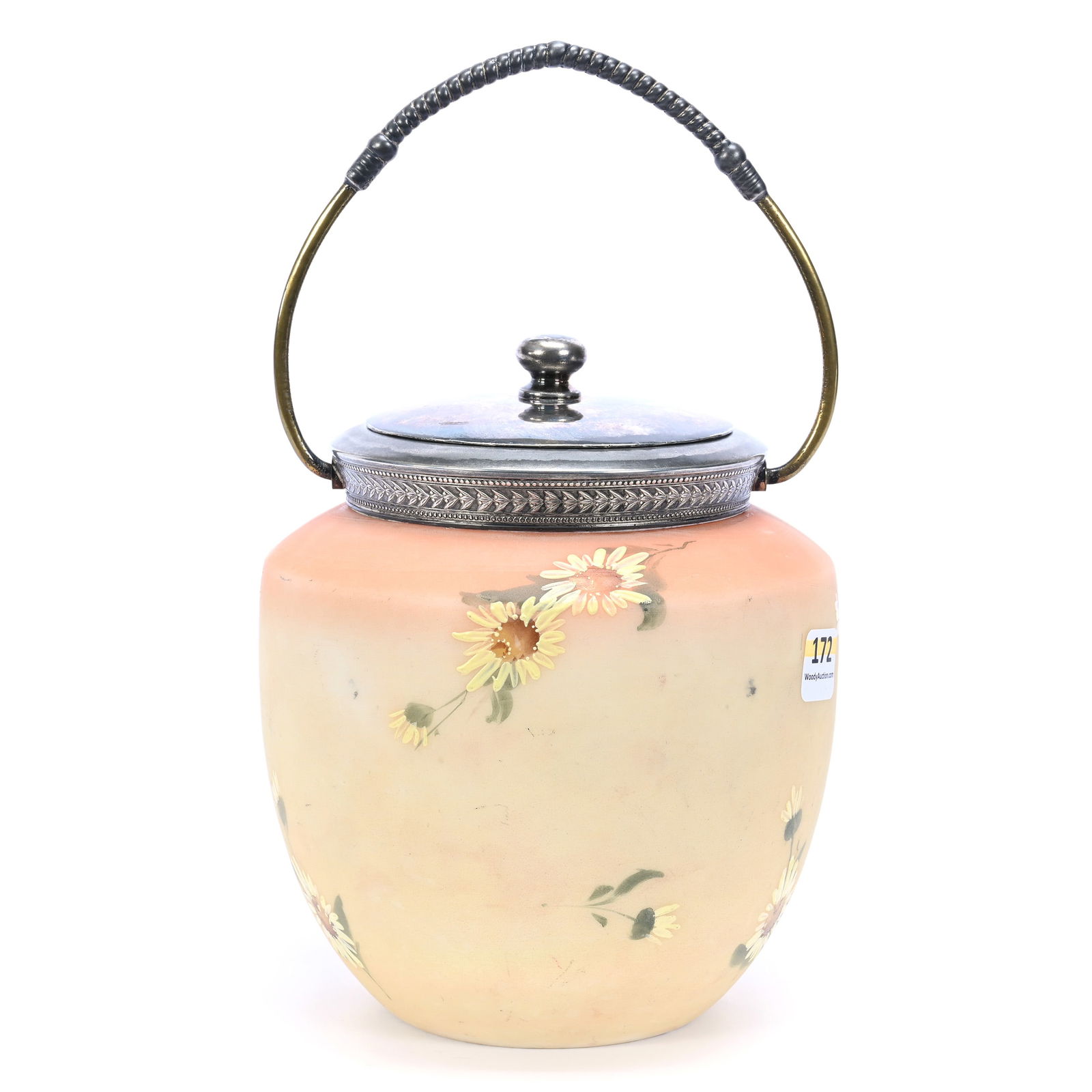 Biscuit Jar, Unmarked Mt. Washington, Burmese Colored With Enameled Daisy Decor (1 of 3)